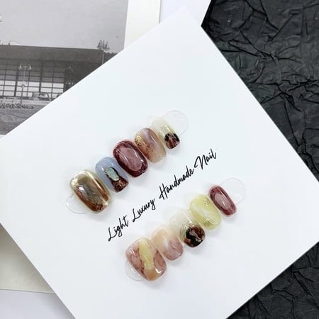 Autumn and winter Maillard tar smudge hand-worn nail piece light luxury pure handmade high quality control nail