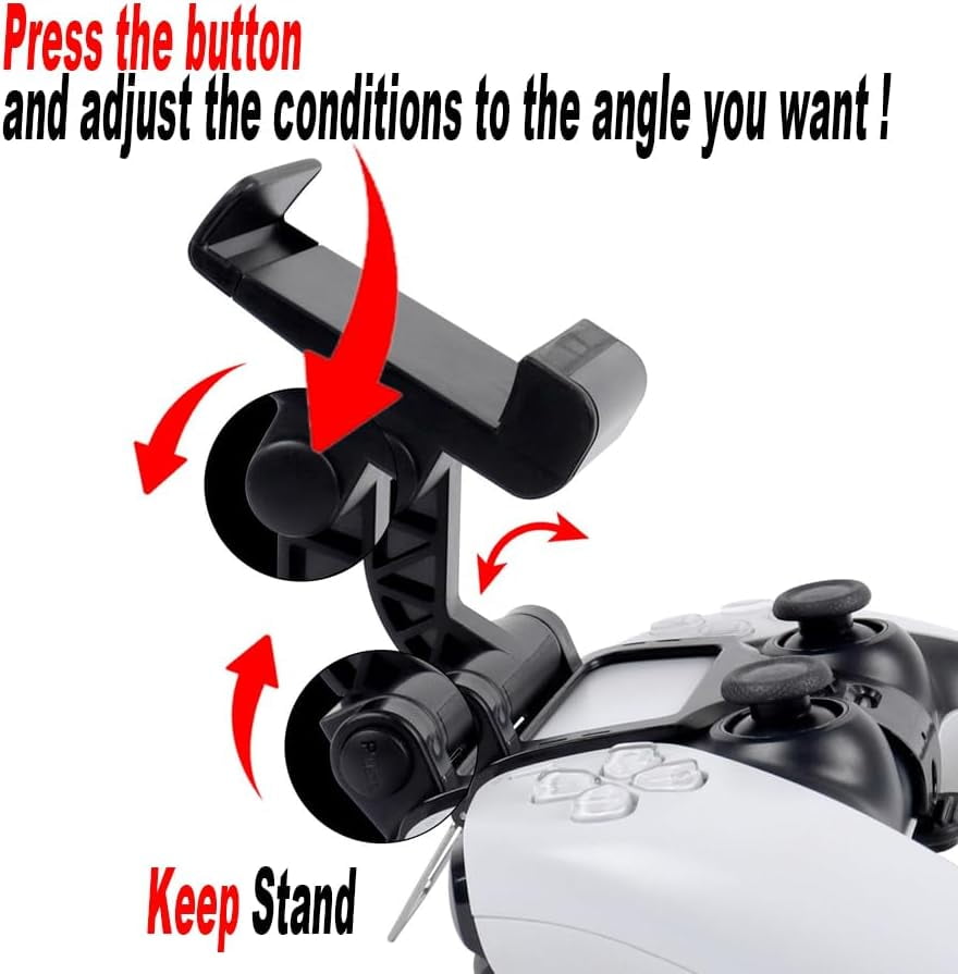 Phone Mount Clip for PS5 Controller Gen2, Mobile Gaming Clip Cell Phone Stand Holder Replacement for PlayStation 5 Dualsense Controller Remote Play-Quick Multi Angle Adjustment