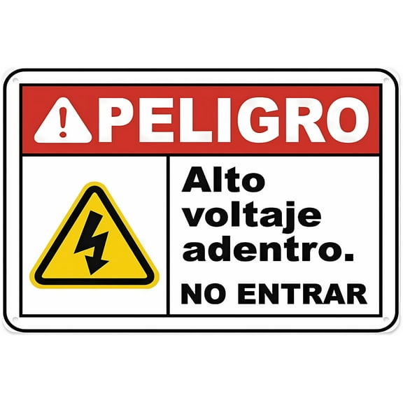 Spanish Danger High Voltage Inside Do Not Enter Sign - 8"x12" Aluminum Tin Warning Sign, Outdoor Use for Home Garden