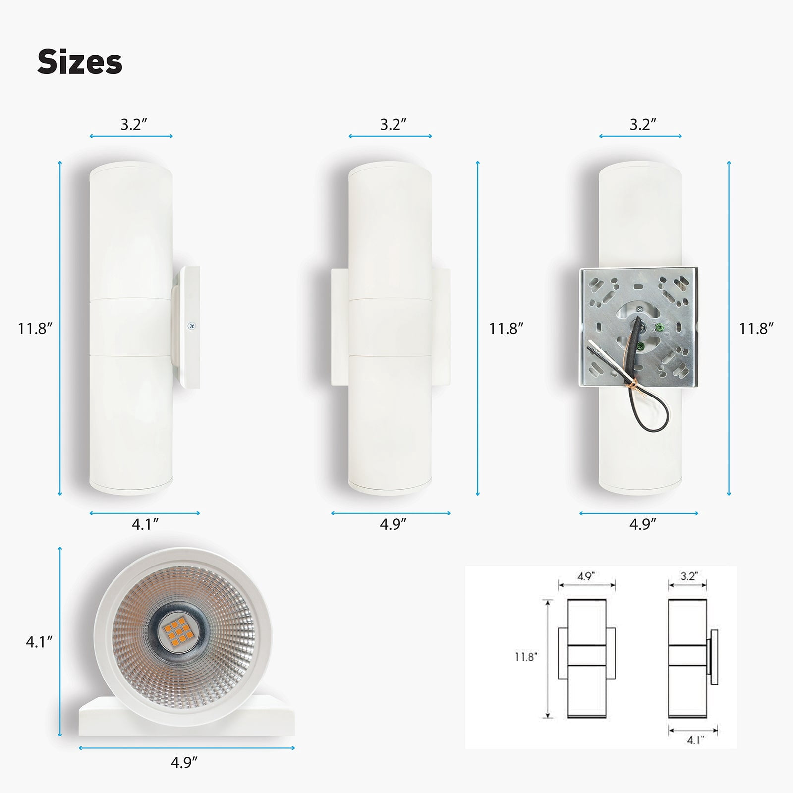MW Lighting 12" Up & Down LED Cylinder Light Fixture, White Finish
