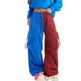 thumbnail image 7 of Karymi Pants for Women Two-Tone Color Block Cargo Pants, Elastic Drawstring High Waist Multi Pockets Adjustable Cuff Baggy Wide Leg Streetwear Trousers, 7 of 7
