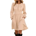 thumbnail image 2 of YTCAMLO Plus Size Fall Dresses for Women Casual Ruched Crew Neck Midi Dress Puff Long Sleeve A Line Dress High Waist Casual Dress, 2 of 8