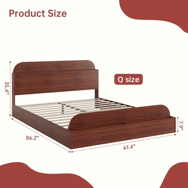 Kojooin Wooden Bed Frame with Storage Headboard and Footboard, Low Platform Bed with Wooden Slats, No Box Spring Needed