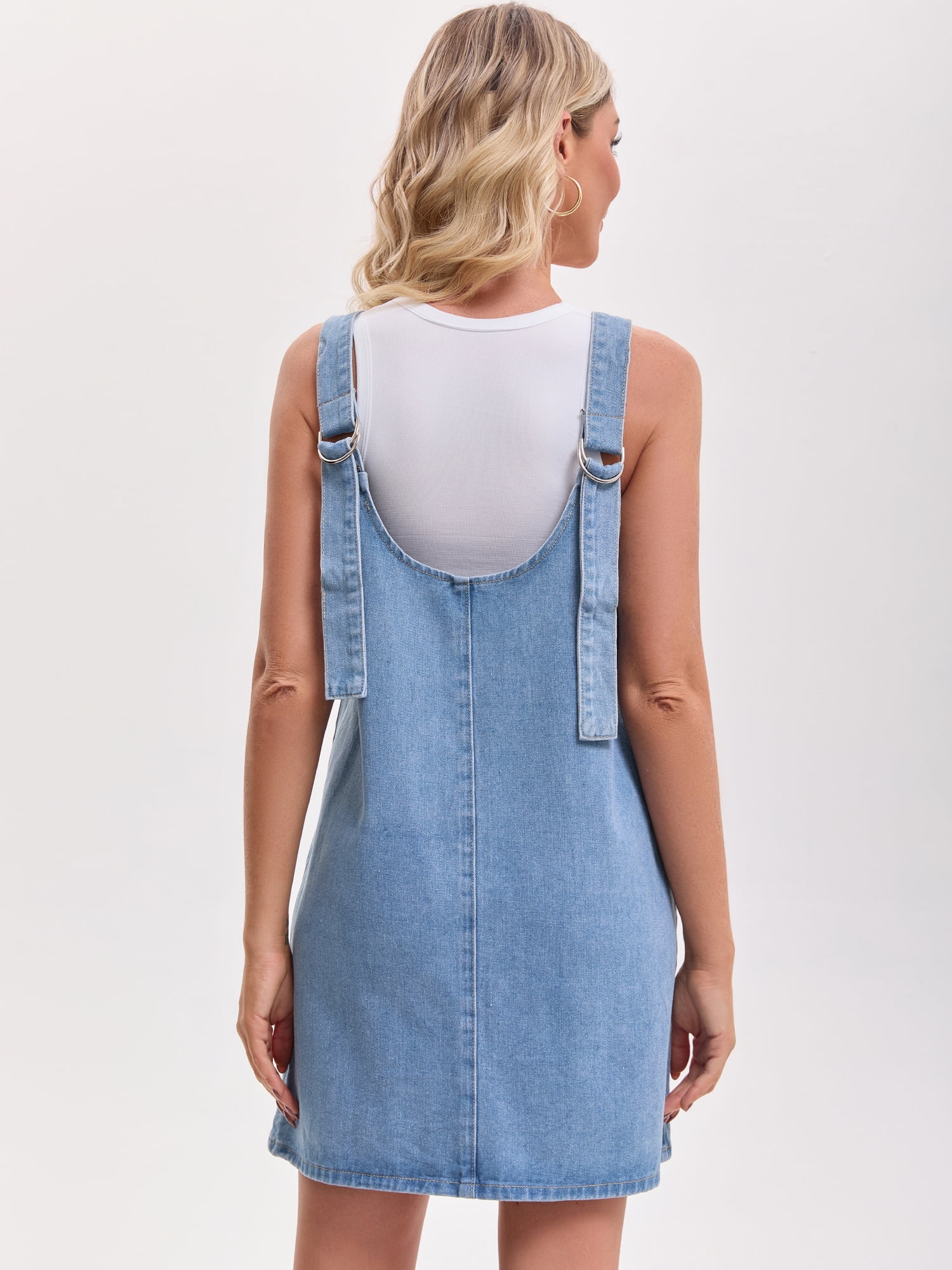 DARING DIVA Women's Loose Sleeveless Pinafore Mini Denim Dresses S Sky Blue