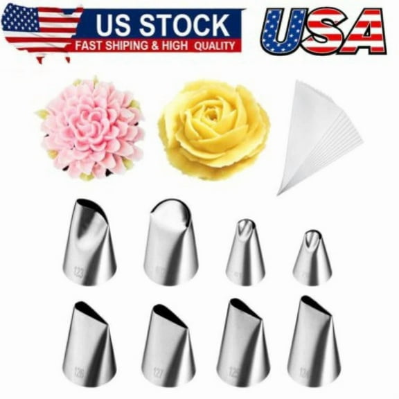 ZYLER- Professional Cake Decorating Kit - 8 Rose Tips & 10 Disposable Piping Bags