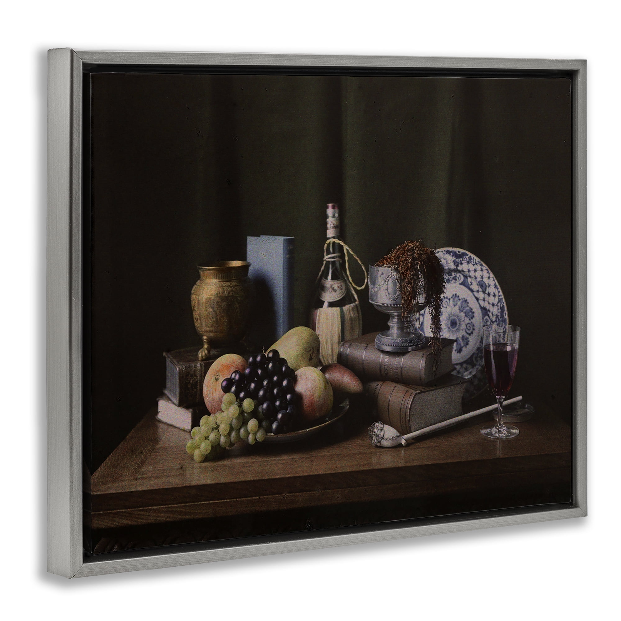 Stupell Industries Dark Vanitas Still Life Food & Beverage Photography Gray Floater Framed Canvas Art Print Wall Art, 21 x 17