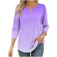 thumbnail image 2 of LADIGASU Women's Solid Color Round Neck Hollow Out Three Quarter Sleeve 3/4 Sleeve T-shirt Top, 2 of 6
