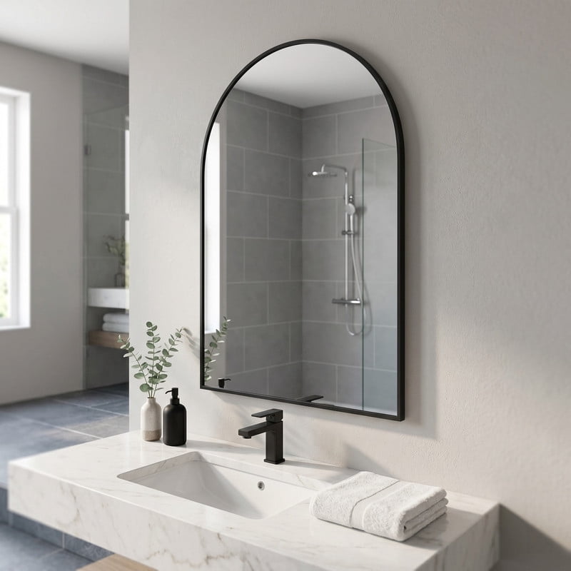 Easy4Home 41"x26"Arched Bathroom Mirror Decor Vanity Mirror Wall Mounted,Black