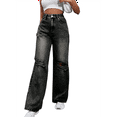 thumbnail image 1 of Women's Ripped Jeans High Waisted Distressed Baggy Straight Wide Leg Pants Dark Gray M, 1 of 10