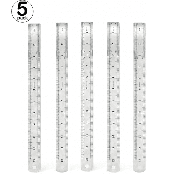 Minorsun Steel Rulers 12 inch 5 Pack, Double Sided Metal Ruler with Metric Imperial, Straight Edge Ruler with 8th 16th 32th 64th