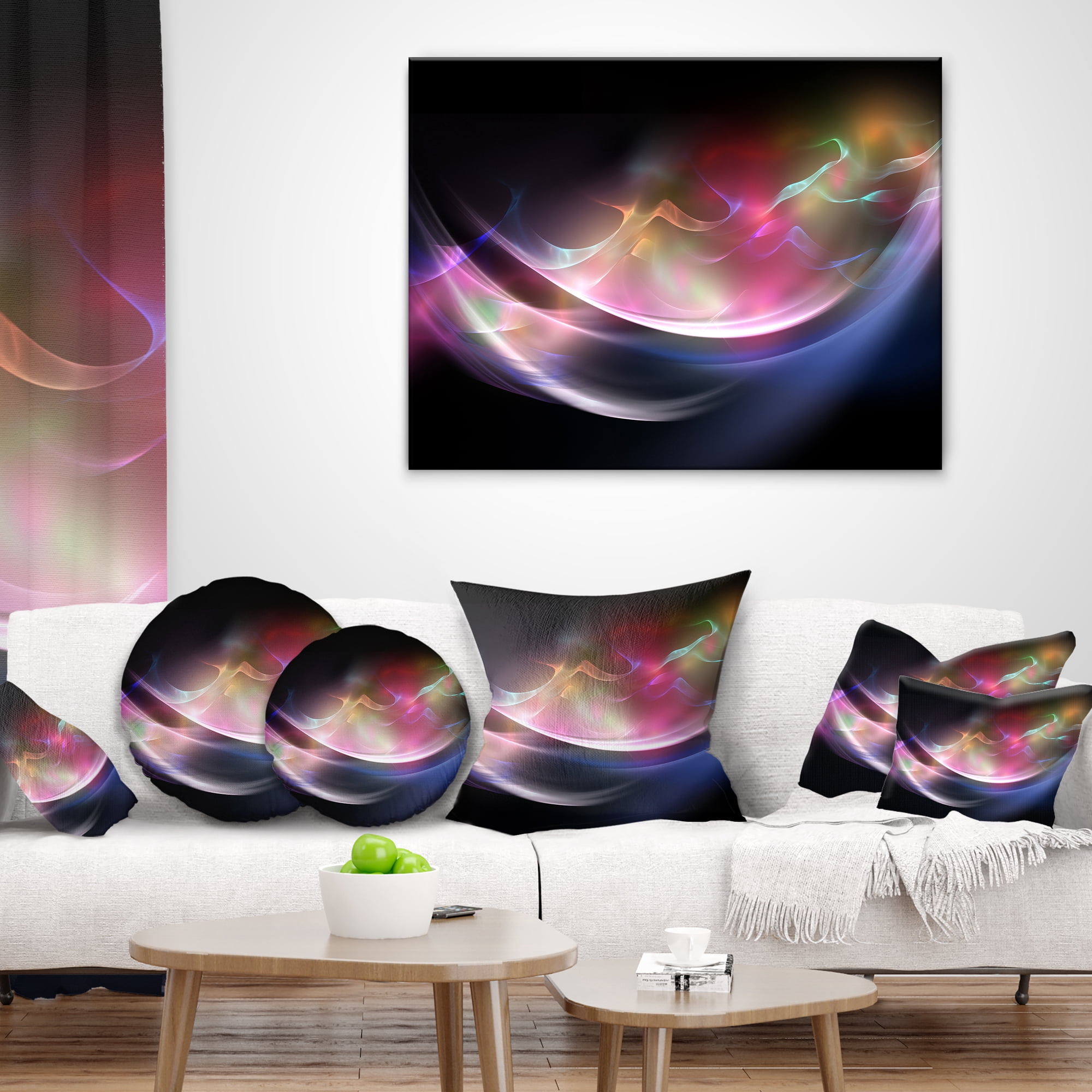 Designart 3D Pink Blue Glowing Light - Abstract Throw Pillow - 12x20