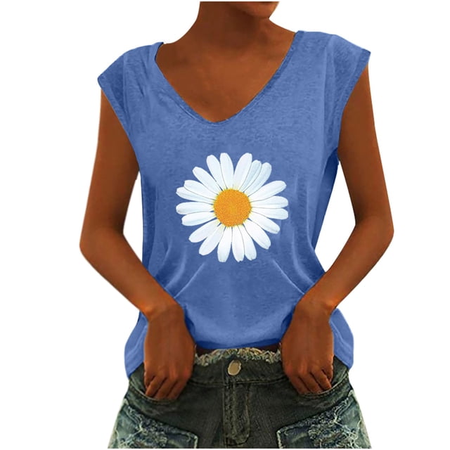 Camiseta sin mangas con cuello en V y estampado informal a la moda para mujer Pompotops lopia998174