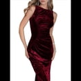 thumbnail image 1 of Vestido de Cóctel de Terciopelo Sin Mangas para Mujer, Vestido de Fiesta Midi con Cuello Vuelto y Abertura en la Espalda Fruncida, Vestido Ajustado Rojo XL, 1 of 8