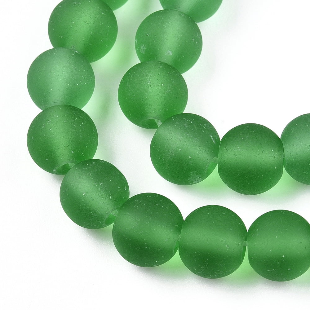 Transparent Glass Beads Strands Frosted Round Green 8~8.5mm Hole: 1.5mm about 51~53pcs/strand 14.96 inch~15.55 inch(38~39.7cm)