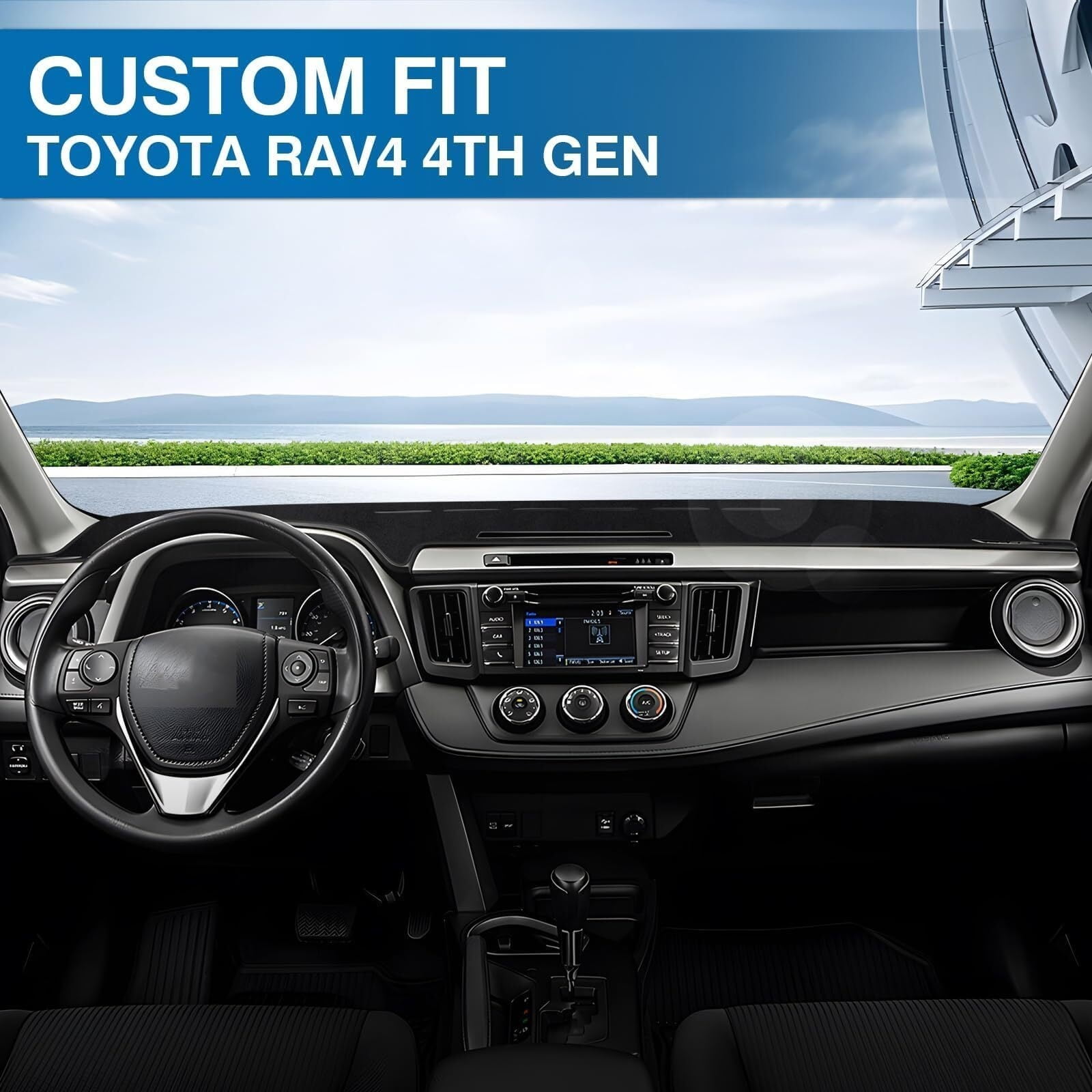 Car Dash Cover Mat for Toyota RAV4 2013-2018 Left Hand Driving Non-Slip Center Console Dashboard Cover Interior for Toyota RAV4 Accessories Custom Fit Dash Mat Sunshade Windshield Glare Black