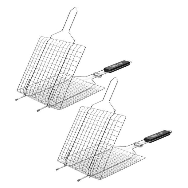 2x canastilla para parrilla de de material acero inoxidable con asa extraíble para