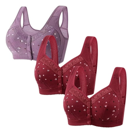 Daisy Bra Pack of 3 Bra for Seniors Front Closure Button Comfy Convenient Cotton Bras for Older Women No Underwire Women Plus Size Bras Wireless Plus Size Bra And Panty Set