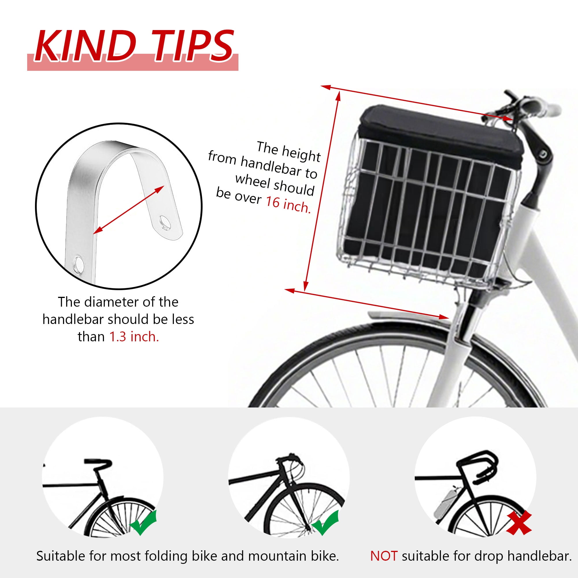 Semfri Collapsible Bicycle Front Basket,Metal with Removable Liner, Quick Release (Silver)