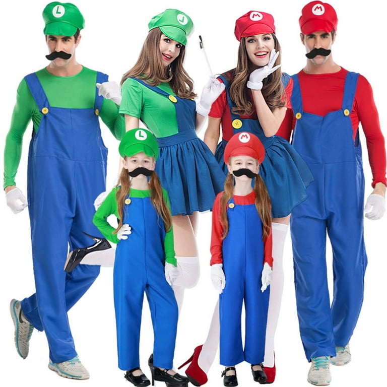 Kids Adult Super Mario Luigi Brothers Jumpsuit Cosplay Costume Carnival  Dress