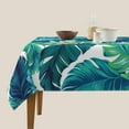thumbnail image 4 of Summer Tropical Tablecloth 52x52 Inch Square Navy Blue Green Hawaiian Palm Leaf Table Cloth Table Cover Polyester Washable Wrinkle Resistant for Kitchen Dining Holiday Party Dining, 4 of 6
