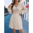 thumbnail image 4 of Women'S V Neck Scale Pattern Knit A Line Long Sleeve Dress Sweater Dress Khaki M, 4 of 10