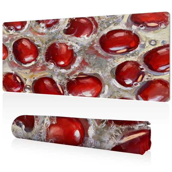 LIVEKEY Mouse Pad Ultra Large 80x40x0.3cm Full Desk Coverage with Artistic Red Pomegranate Design Durable Easy Clean Non Slip Sewn Edges for Gaming and Office