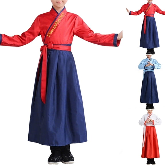 Conairie Kids Tai Chi Uniform Traditional Chinese Style Wide Sleeves Boys Girls Hanfu Dresses Outfit Performance Brick Red 2-3 Y