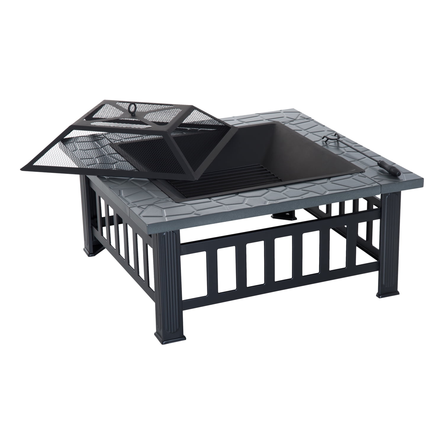 Hampton Bay Fordham 46 In W X 26 In H Rectangular Powder Coated Steel Lp Fire Pit Coffee Table In Faux Wood With Lava Rocks Brown Walmart Com Walmart Com