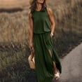 thumbnail image 2 of Baqcunre Women's Summer Sleeveless Round Neck Maxi Dresses Solid Color fork Opening Dress Long Dresses for Women Womens Dresses Casual Dresses for Women Holiday Dresses for Women,Army Green,L, 2 of 6