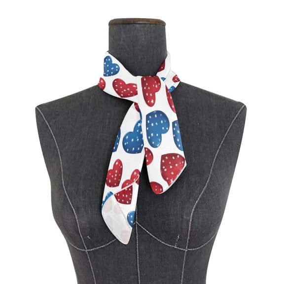 Square Scarf 24x24 Inch Patriotic Star Hearts Print Silky Satin Sun Protection Neck Scarf for Women Multi-Purpose Head Wrap Bandana for Hair Bag Decoration
