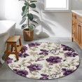 thumbnail image 4 of Purple Floral Round Living Room Rugs 4 ft, Vintage Flower Botanical Leaves Classic Washable Area Rug with Non-Slip Sturdy Edge Binding Round Carpet for Entryway Kitchen Bedroom Bathroom, 4 of 9