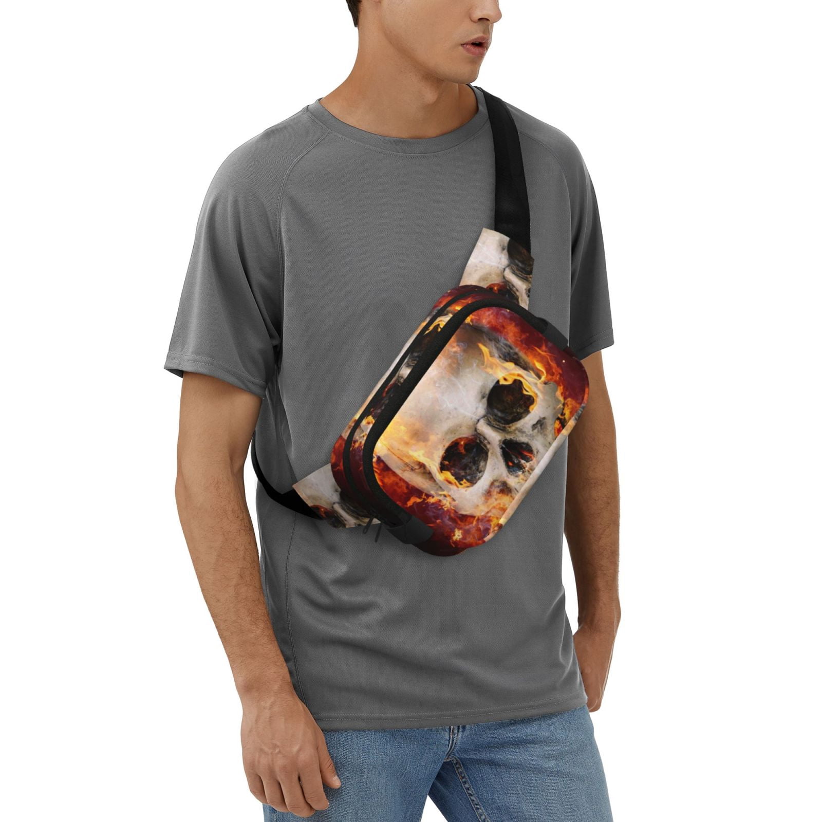 Picia Satanic Skull Print Square Double-Layer Waist Bag Mini Adjustable Waist Belt Bag Exercise Running Travel Hiking