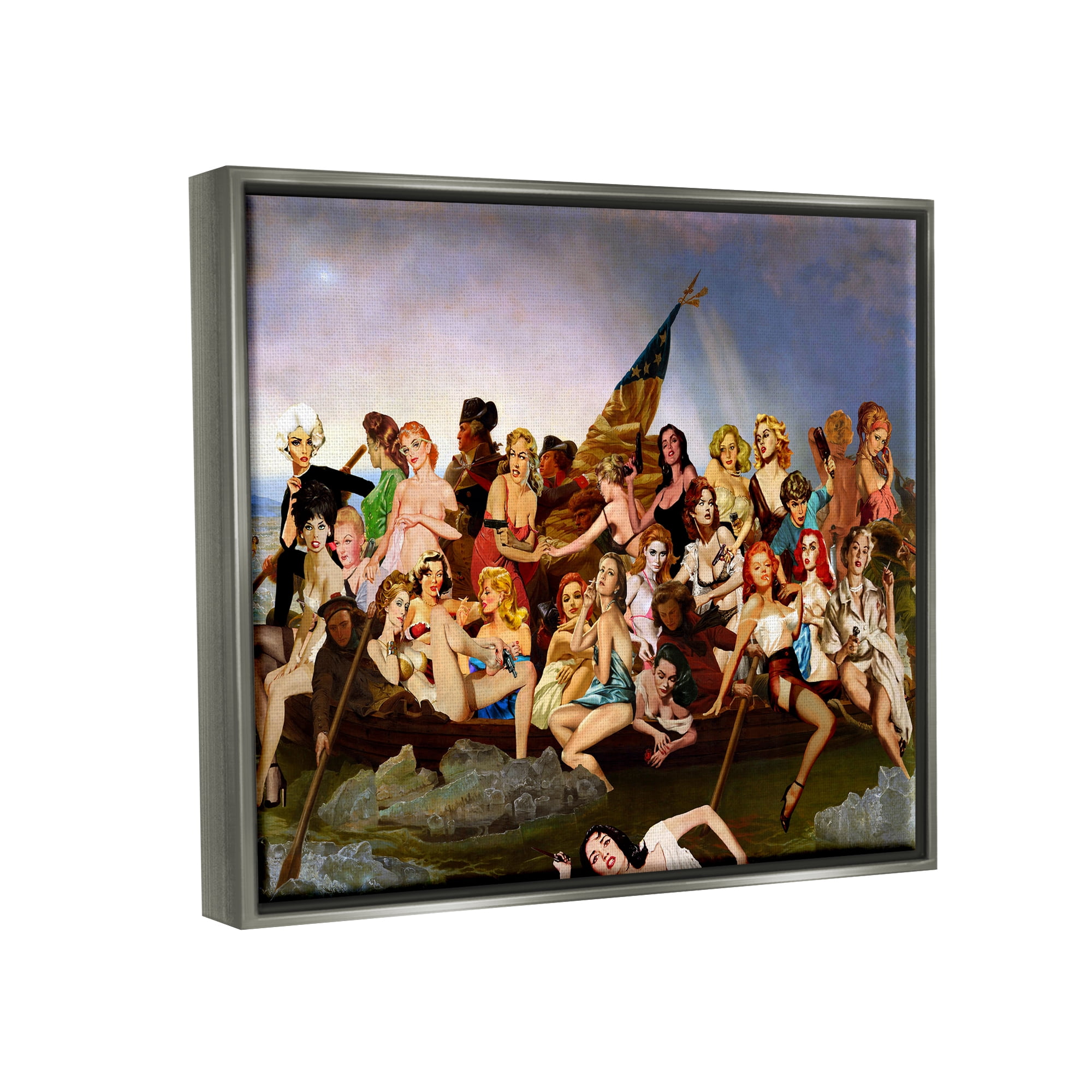 Stupell Industries Classic People Collage Novelty Painting Gray Floater Framed Canvas Art Print Wall Art, 21 x 17