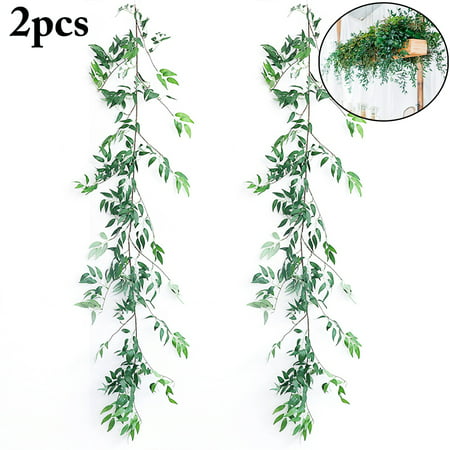 OHSAY USA 2PCS Green Artificial Plants Hanging Fake Vines Wall Decor Vines and Leaves Artificial Garland Flowers Outdoor Indoor Greenery Vine for Garden Wedding Living Room Bathroom