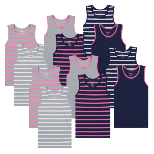 Buyless Fashion Débardeurs Sans Étiquette pour Filles Col Rond en Coton avec Bordure et Sangle (12 Pack)