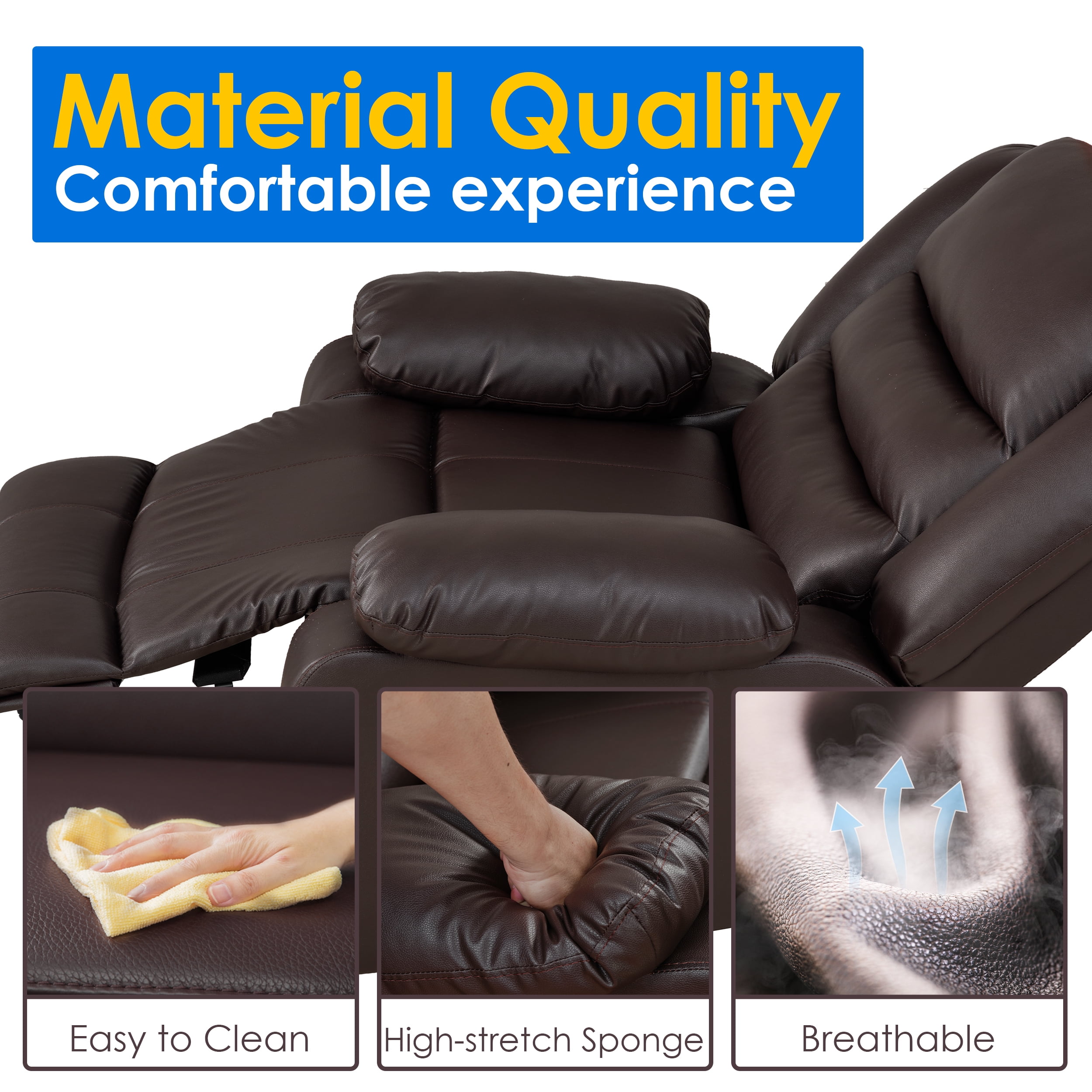 TrumanPick Recliner Chairs for Audlts, PU Leather  Rocker Recliners Small Spaces Sleeper Sofa Chair for Living Room, Brown