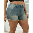 thumbnail image 3 of Gocolloa Women Plus Size Jean Shorts Sexy Stretchy High Waisted Frayed Raw Hem Denim Shorts Retro Blue 16W, 3 of 5