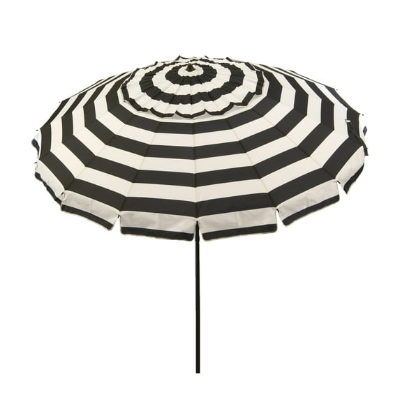 Deluxe 8 ft Black and White Stripe Patio & Beach Umbrella with Travel Bag