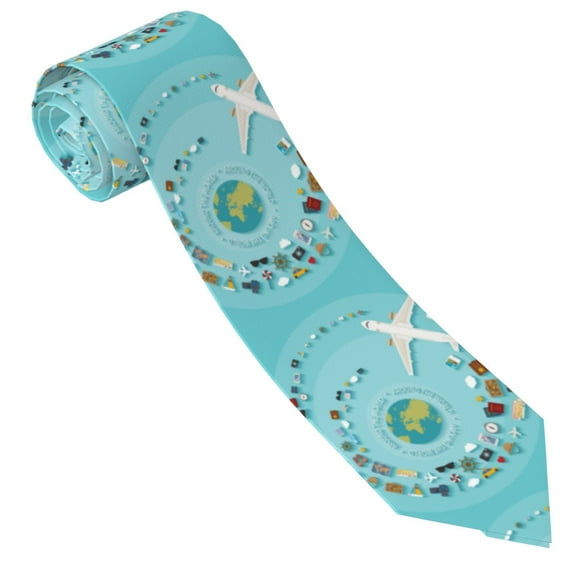 Yiaed Travelling on Airplane Print Men's Ties Silk Business Necktie for Husband Father Valentine's day Father's Day Gift