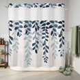thumbnail image 6 of No Hook Shower Curtain, Navy Blue Ombre Botanical Shower Curtains for Bathroom with See Through Top Window, Watercolor Pastoral Leaf Rustic Waterproof & Washable Bath Curtain 66"x72", 6 of 9