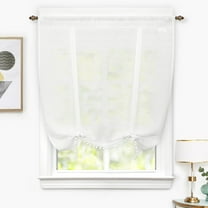 DriftAway Farmhouse White Solid Print Tie Top Sheer Curtains, 42 x 63 in