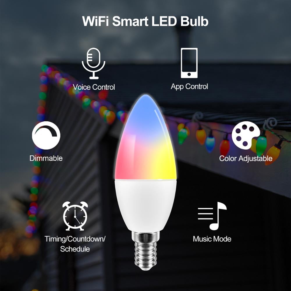 WiFi Smart Bulb,LED Candle Bulb E14 Dimmable Light SmartLife / Tuya