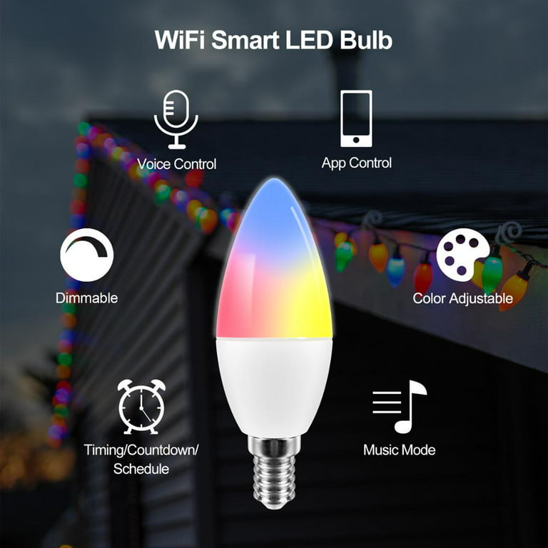 E14 3W RGB LED Smart Light Bulbs, E12 E14 Battery Operated Light Bulb E14  LED Candle Multicolored Lamp Bulb Remote Control Kit for Corridors Toilets