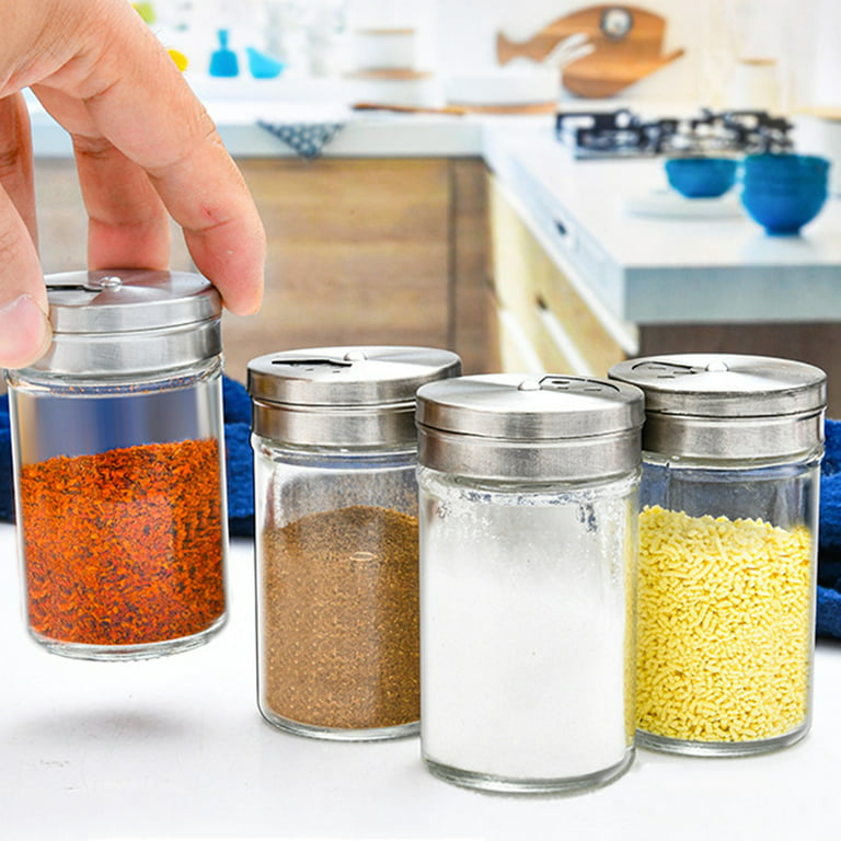 Adjustable Seasoning Shaker Glass Spice Jars 100ml Stainless Steel Lid Salt  Pepper Shaker Dispenser Refillable New