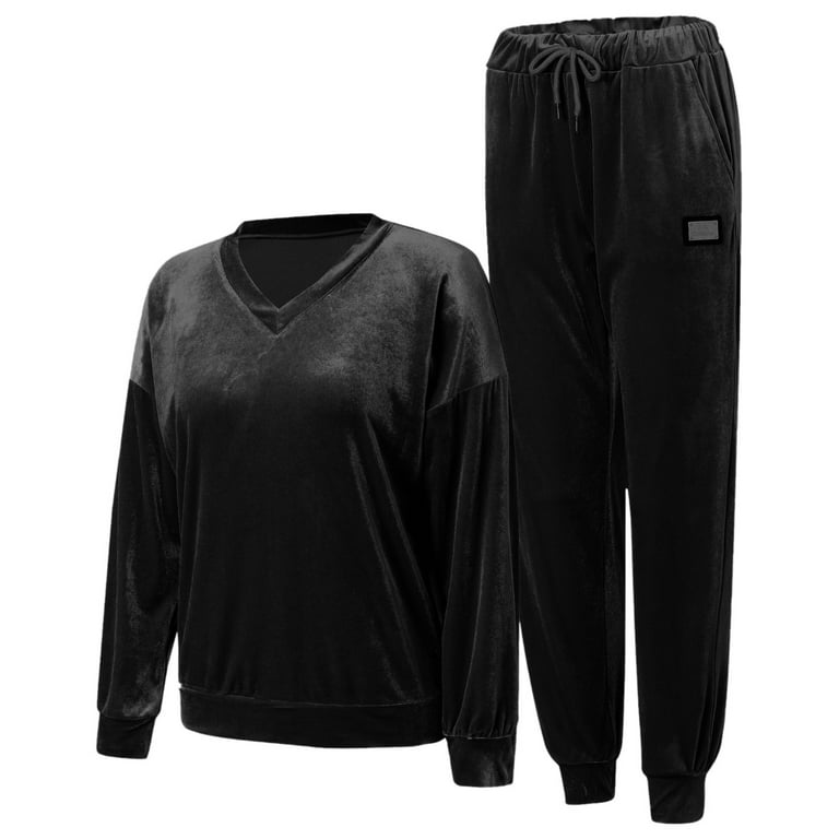 TOWED22 Womens Sets 2 Piece Outfits,Women's Casual 2 Piece Tracksuit Outfit  Ribbed Crop Top Jogger Pants Matching Sets Sweatsuit(Black,XL)