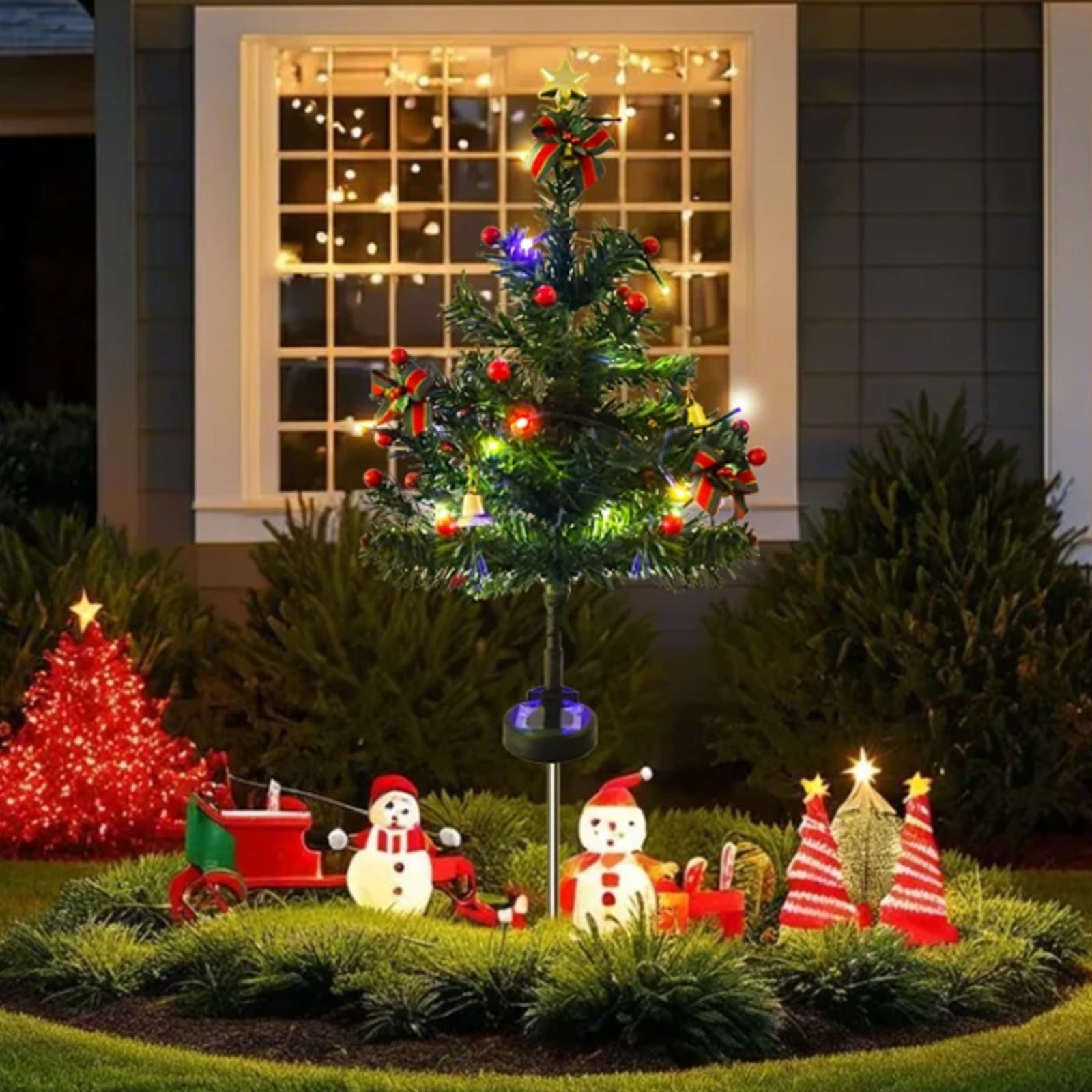 HCTSHG 2 Set Solar Christmas Tree Lights Decorations Outdoor Waterproof, LED Lights Christmas Solar Stake Lights Cemetery Christmas Tree for Grave Pathway Outside Garden Yard Lawn