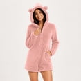 thumbnail image 5 of BRGZLK Women Fleece Onesie Pajama Winter Solid Color Long Sleeve Fleece Fuzzy Cute Bear Hooded Jumpsuit Shorts Warm Soft Cozy One Piece Sleepwear Pink XL, 5 of 9