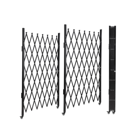 Black Foldable Security Gate,85" H x 150" W Aluminum Expandable Fence With 4 Casters Retractable Driveway Safety Barrier 360Rolling Barricade Gate