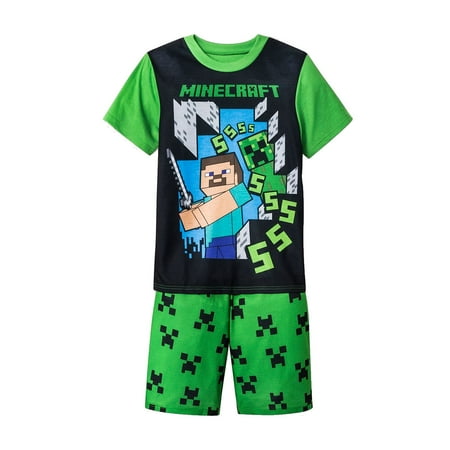 Minecraft Boy's Steve and Creeper Gaming Pajama Shorts Set, Size Medium 7/8