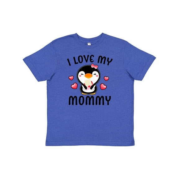 Inktastic I Love My Mommy with Cute Penguin and Hearts Youth T-Shirt
